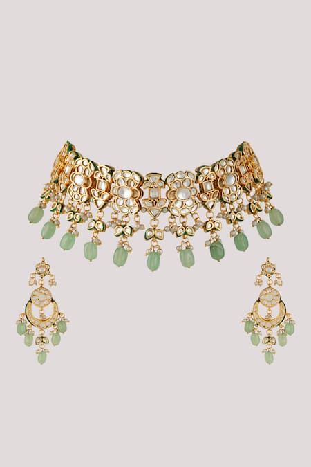 ChhavI'S Jewels Floral Kundan Embellished Necklace Set 