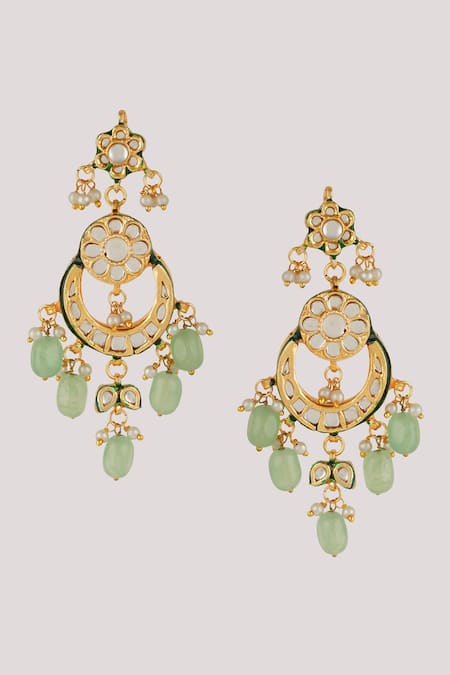 ChhavI'S Jewels_Green Pearls, Stones Floral Kundan Embellished Necklace Set _Online_at_Aza_Fashions