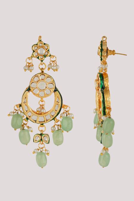 Buy_ChhavI'S Jewels_Green Pearls, Stones Floral Kundan Embellished Necklace Set _Online_at_Aza_Fashions