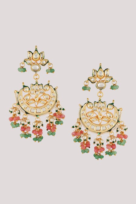 Buy_ChhavI'S Jewels_Multi Color Diamonds, Kundan And Polki Embellished Pendant Choker Necklace Set _Online_at_Aza_Fashions