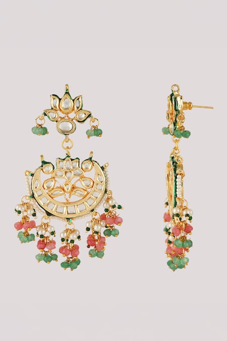 Shop_ChhavI'S Jewels_Multi Color Diamonds, Kundan And Polki Embellished Pendant Choker Necklace Set _Online_at_Aza_Fashions