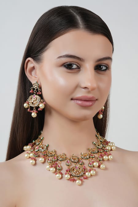 Chhavi's Jewels Kundan & Polki Embellished Necklace Set 