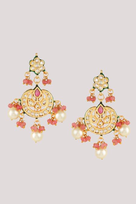 Buy_ChhavI'S Jewels_Pink Diamonds, Pearls Kundan And Polki Embellished Necklace Set _Online_at_Aza_Fashions