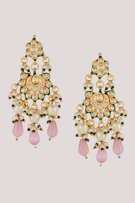 Buy_ChhavI'S Jewels_Pink Pearls, Diamonds Kundan And Bead Drop Embellished Choker Necklace Set _Online_at_Aza_Fashions