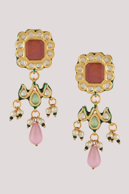 Buy_ChhavI'S Jewels_Pink Diamonds, Pearls Kundan Embellished Multistrand Necklace Set _Online_at_Aza_Fashions