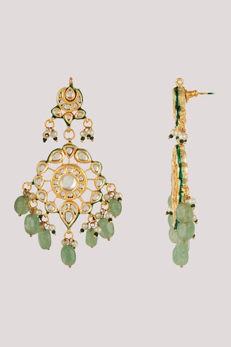 Shop ChhavI'S Jewels Green Gota Patti, Stones Kundan And Polki Embellished Necklace Set Online at Aza Fashions Shop_ChhavI'S Jewels_Green Gota Patti, Stones Kundan And Polki Embellished Necklace Set _Online_at_Aza_Fashions
