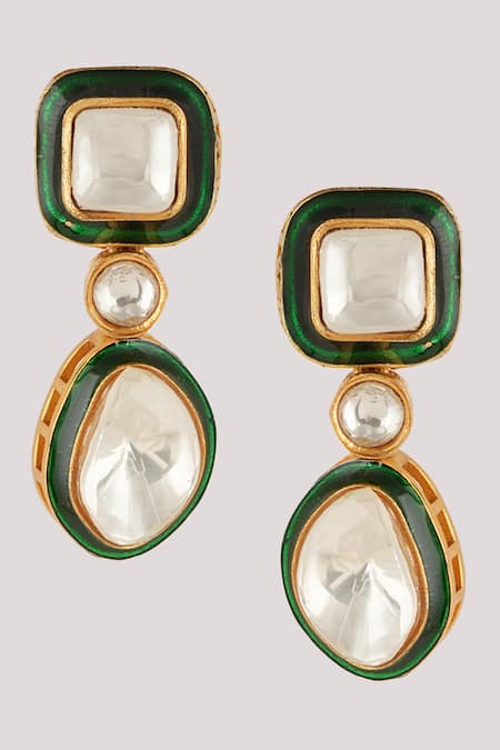 Buy_ChhavI'S Jewels_Green Zari, Diamonds Kundan And Polki Embellished Necklace Set _Online_at_Aza_Fashions