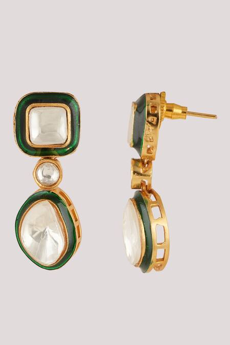 Shop_ChhavI'S Jewels_Green Zari, Diamonds Kundan And Polki Embellished Necklace Set _Online_at_Aza_Fashions