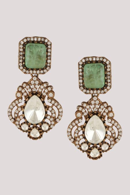 Buy_ChhavI'S Jewels_Green Diamonds, Stones Kundan Embellished Choker Necklace Set _Online_at_Aza_Fashions