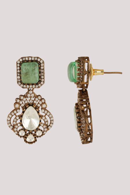 Shop_ChhavI'S Jewels_Green Diamonds, Stones Kundan Embellished Choker Necklace Set _Online_at_Aza_Fashions