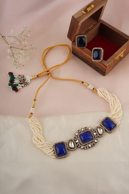 ChhavI'S Jewels Kundan Embellished Multistrand Choker Necklace Set 