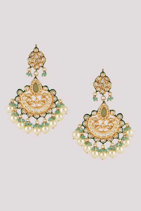 Buy_ChhavI'S Jewels_Green Gota Patti Kundan And Polki Embellished Earrings _Online_at_Aza_Fashions