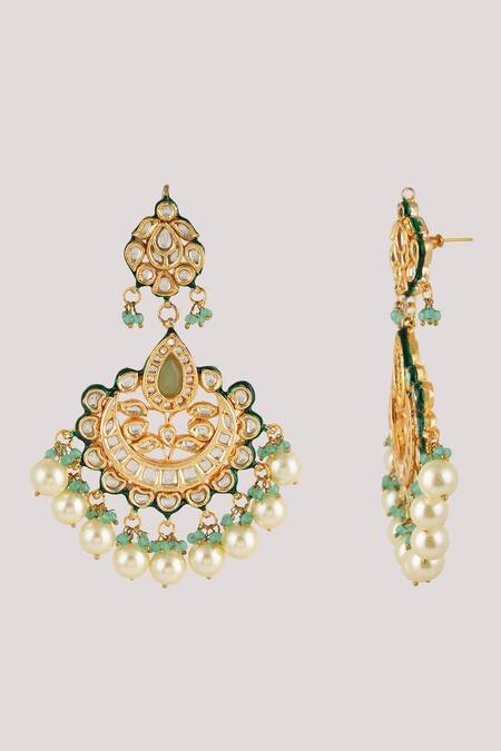 Shop_ChhavI'S Jewels_Green Gota Patti Kundan And Polki Embellished Earrings _Online_at_Aza_Fashions