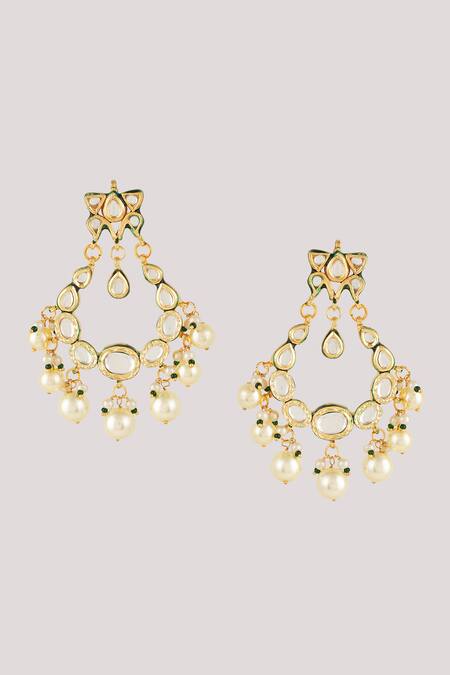 Buy_ChhavI'S Jewels_White Pearls, Diamonds Kundan And Embellished Chandbalis _Online_at_Aza_Fashions