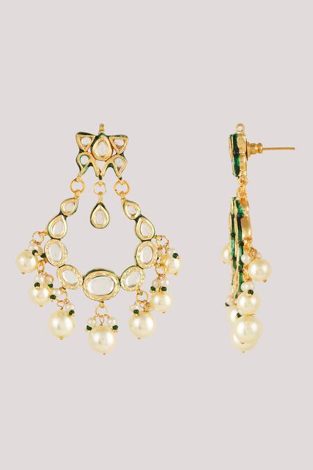 Shop_ChhavI'S Jewels_White Pearls, Diamonds Kundan And Embellished Chandbalis _Online_at_Aza_Fashions