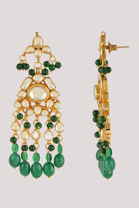 Buy_ChhavI'S Jewels_Green Crystals, Stones Kundan And Embellished Earrings_Online_at_Aza_Fashions