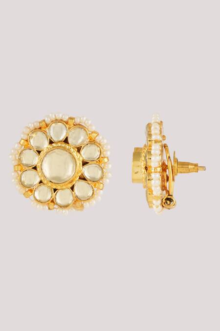Buy_ChhavI'S Jewels_Gold Plated Pearls, Diamonds Kundan Embellished Stud Earrings_Online_at_Aza_Fashions