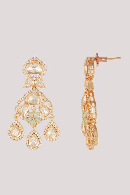 Buy_ChhavI'S Jewels_Green Bows, Stones Kundan And Polki Embellished Necklace Set_Online_at_Aza_Fashions