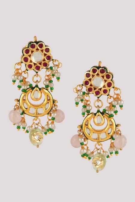 Buy_ChhavI'S Jewels_Multi Color Diamonds, Beads Kundan And Enamel Embellished Choker Necklace Set _Online_at_Aza_Fashions
