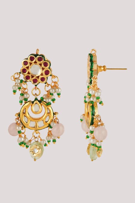 Shop_ChhavI'S Jewels_Multi Color Diamonds, Beads Kundan And Enamel Embellished Choker Necklace Set _Online_at_Aza_Fashions