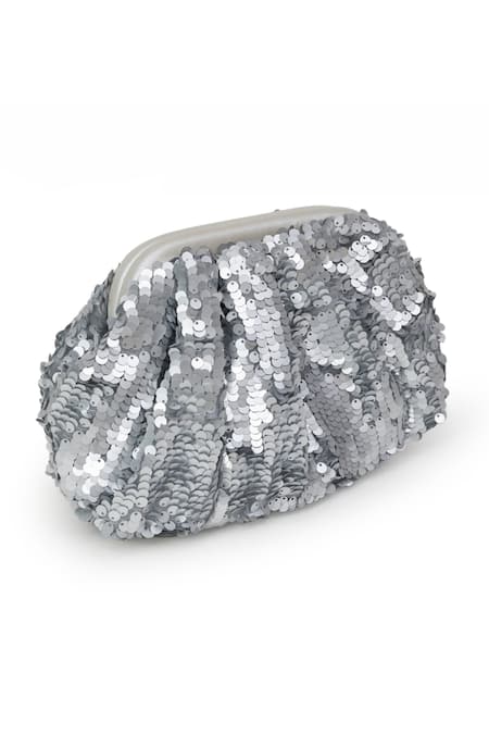 SG Collection By Sonia Gulrajani_Silver Sequin Nora Clutch Bag _Online_at_Aza_Fashions