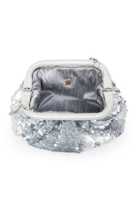 Buy_SG Collection By Sonia Gulrajani_Silver Sequin Nora Clutch Bag _Online_at_Aza_Fashions