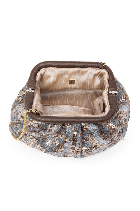 SG Collection By Sonia Gulrajani_Brown Sequin Nora Maze Pattern Clutch Bag _Online_at_Aza_Fashions