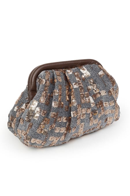 Buy_SG Collection By Sonia Gulrajani_Brown Sequin Nora Maze Pattern Clutch Bag _Online_at_Aza_Fashions