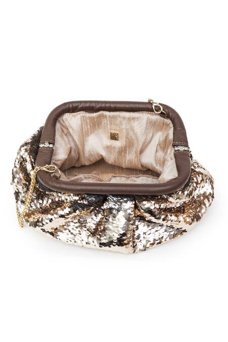 SG Collection By Sonia Gulrajani_Brown Sequins Nora Work Reversible Clutch Bag_Online_at_Aza_Fashions