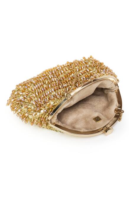 SG Collection By Sonia Gulrajani_Gold Beads Elysian Clutch Bag _Online_at_Aza_Fashions
