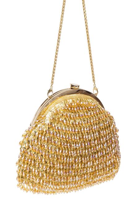 Buy_SG Collection By Sonia Gulrajani_Gold Beads Elysian Clutch Bag _Online_at_Aza_Fashions
