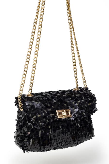 SG Collection By Sonia Gulrajani_Black Sequin Trish Embellished Sling Bag _Online_at_Aza_Fashions