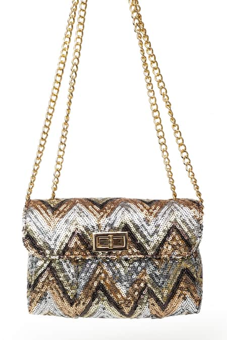 SG Collection by Sonia Gulrajani Multi Color Sequin Trish Chevron Embellished Sling Bag 