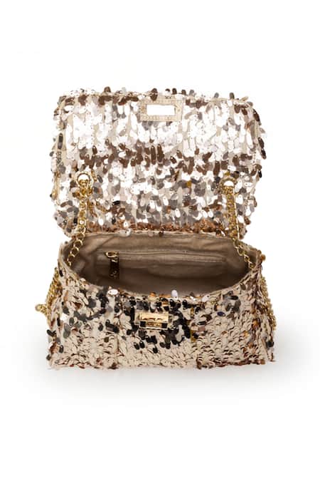 SG Collection By Sonia Gulrajani_Rose Gold Sequin Trish Glimmery Embellished Sling Bag _Online_at_Aza_Fashions