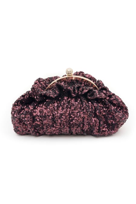 SG Collection By Sonia Gulrajani Red Sequin Starlit Pouchette Clutch Bag Online at Aza Fashions SG Collection By Sonia Gulrajani_Red Sequin Starlit Pouchette Clutch Bag _Online_at_Aza_Fashions