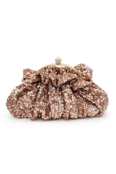 SG Collection By Sonia Gulrajani_Rose Gold Sequin Starlit Work Pouchette Clutch Bag _Online_at_Aza_Fashions