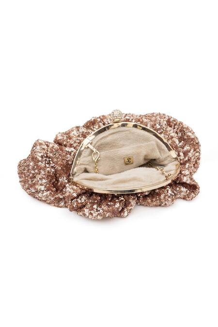 Buy_SG Collection By Sonia Gulrajani_Rose Gold Sequin Starlit Work Pouchette Clutch Bag _Online_at_Aza_Fashions