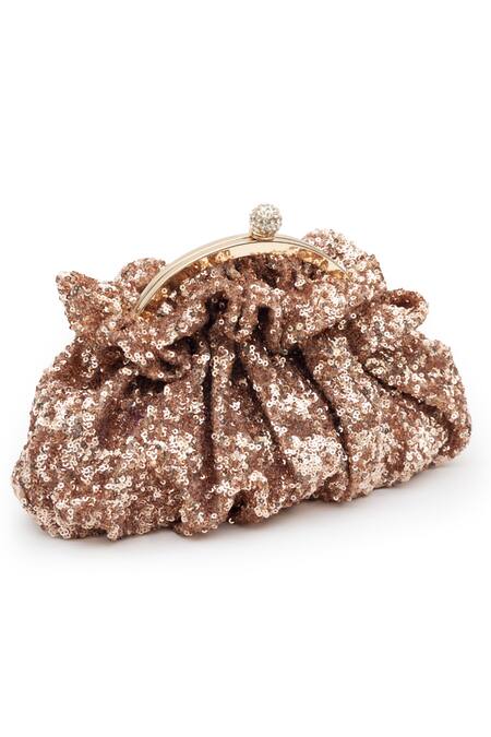 Shop_SG Collection By Sonia Gulrajani_Rose Gold Sequin Starlit Work Pouchette Clutch Bag _Online_at_Aza_Fashions