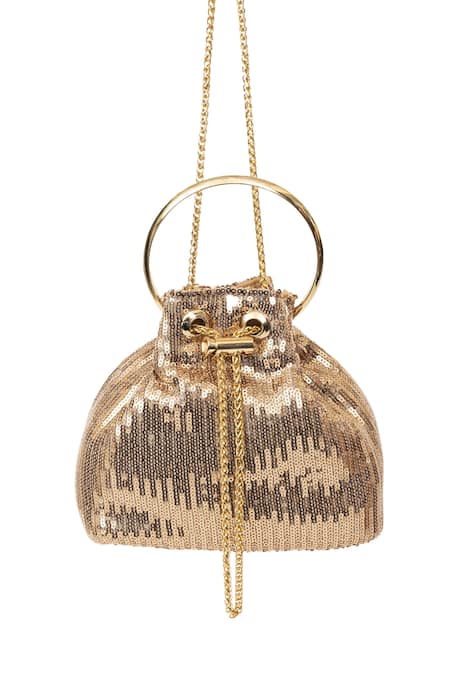 SG Collection by Sonia Gulrajani Gold Sequin Tara Embellished Bucket Bag 