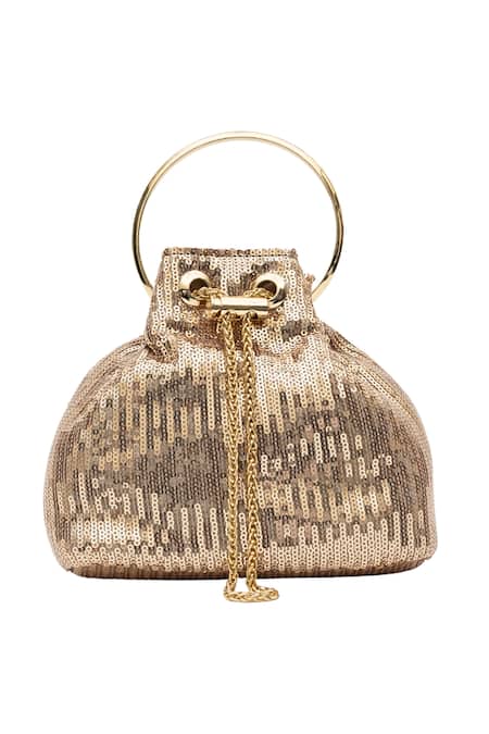 Buy_SG Collection By Sonia Gulrajani_Gold Sequin Tara Embellished Bucket Bag _Online_at_Aza_Fashions