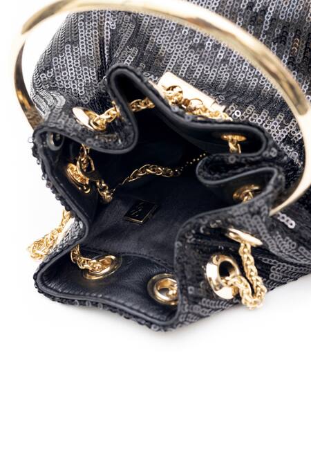 SG Collection By Sonia Gulrajani_Black Sequin Tara Work Bucket Bag _Online_at_Aza_Fashions