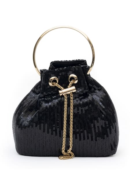Buy_SG Collection By Sonia Gulrajani_Black Sequin Tara Work Bucket Bag _Online_at_Aza_Fashions