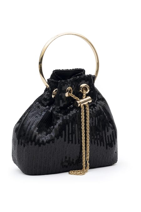 Shop_SG Collection By Sonia Gulrajani_Black Sequin Tara Work Bucket Bag _Online_at_Aza_Fashions
