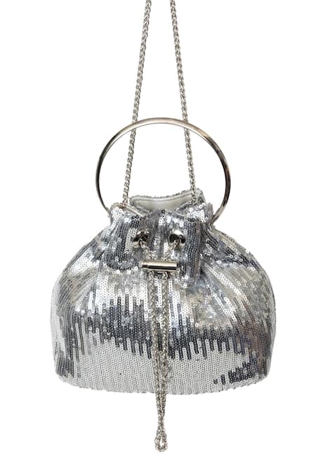 SG Collection by Sonia Gulrajani Silver Sequin Tara Adorned Bucket Bag 