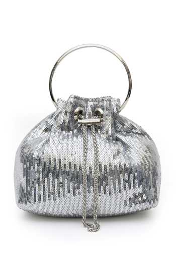 SG Collection By Sonia Gulrajani Silver Sequins Tara Adorned Bucket Bag Online at Aza Fashions SG Collection By Sonia Gulrajani_Silver Sequins Tara Adorned Bucket Bag _Online_at_Aza_Fashions