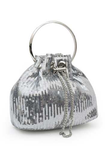 Shop SG Collection By Sonia Gulrajani Silver Sequins Tara Adorned Bucket Bag Online at Aza Fashions Shop_SG Collection By Sonia Gulrajani_Silver Sequins Tara Adorned Bucket Bag _Online_at_Aza_Fashions