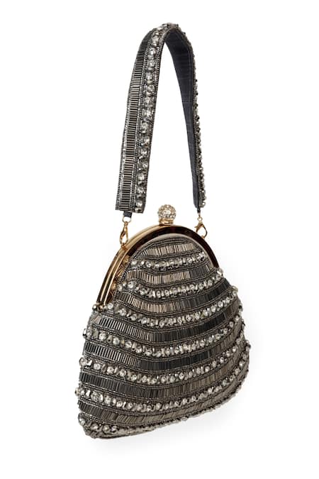 SG Collection By Sonia Gulrajani Grey Nalki Smoke Quartz Embellished Clutch Bag Online at Aza Fashions SG Collection By Sonia Gulrajani_Grey Nalki Smoke Quartz Embellished Clutch Bag _Online_at_Aza_Fashions