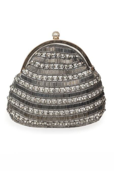Buy SG Collection By Sonia Gulrajani Grey Nalki Smoke Quartz Embellished Clutch Bag Online at Aza Fashions Buy_SG Collection By Sonia Gulrajani_Grey Nalki Smoke Quartz Embellished Clutch Bag _Online_at_Aza_Fashions