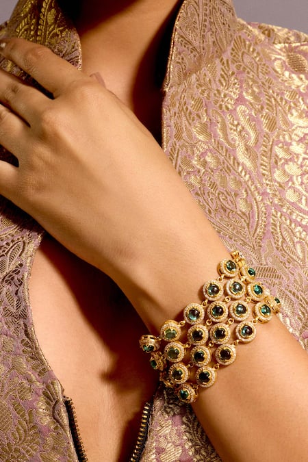 Tarun Tahiliani Multi Layered Emerald Bracelet 
