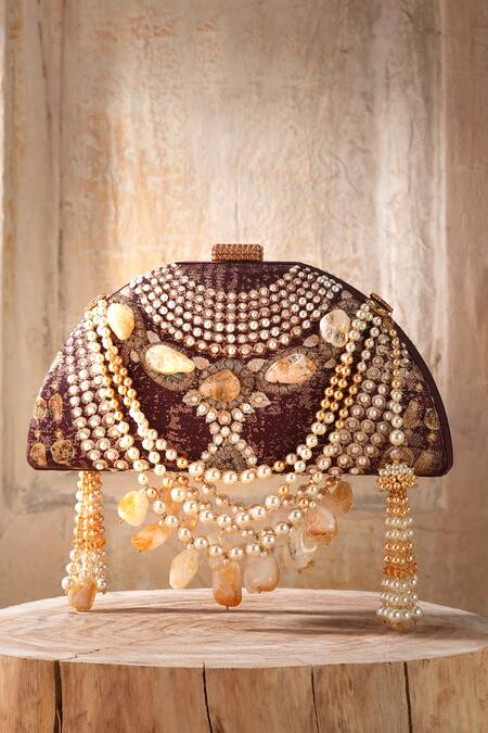 Tarun Tahiliani_Red Pearl Ruby Rouge Crystal Embellished Clutch _Online_at_Aza_Fashions